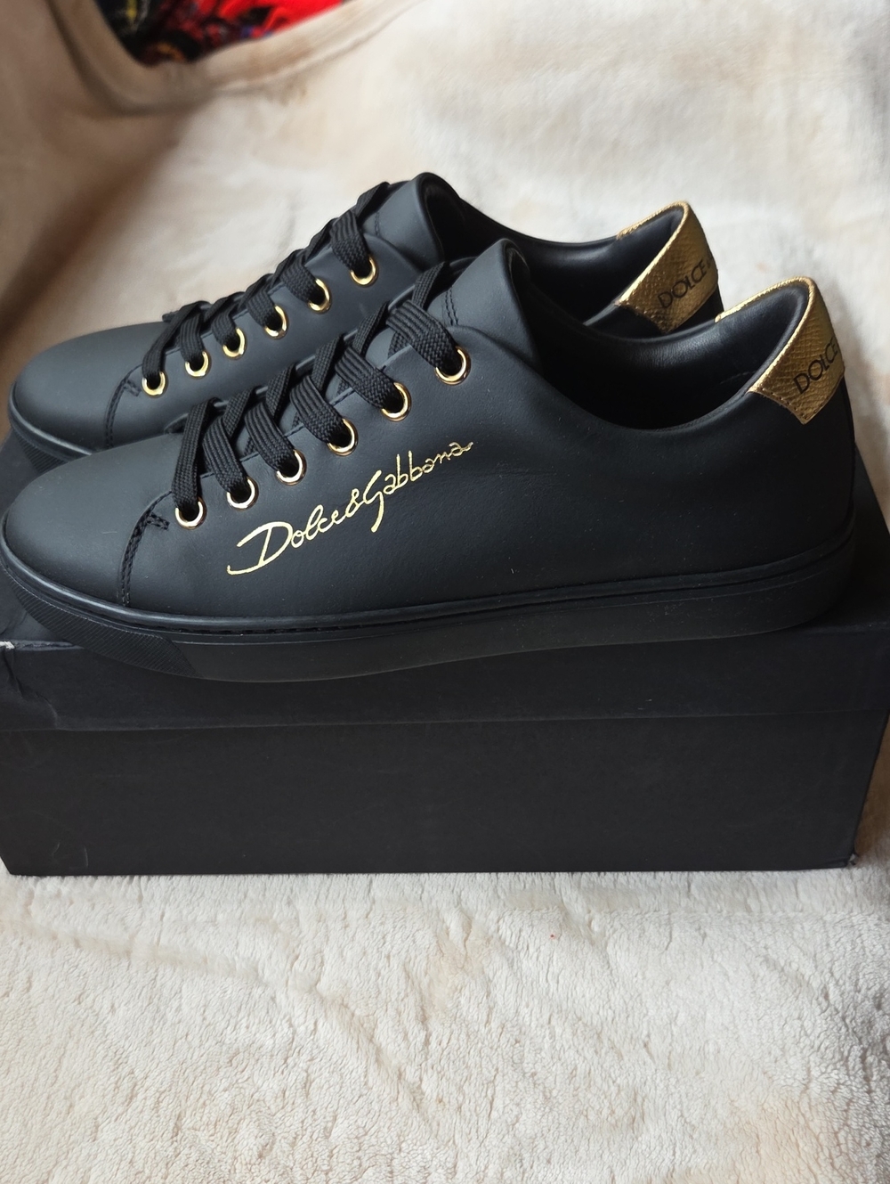 Dolce & Gabbana Black Sneakers with Gold Accents
